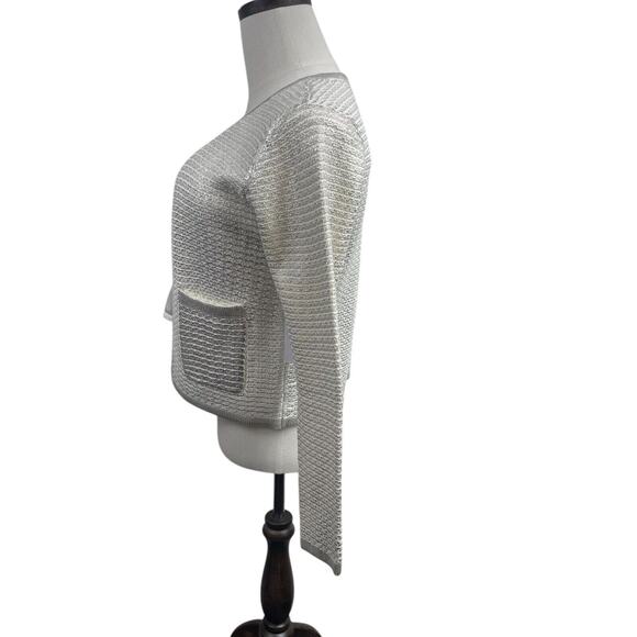 Koko + Mason Knit Cardigan Sweater L Blazer Ivory Silver Pockets Coquette Luxury - Picture 4 of 10